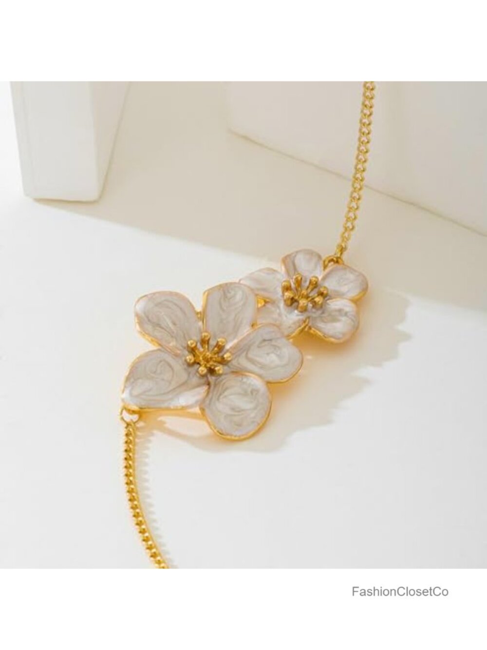 Gold Flower Enamel Pendant Choker Necklace Dainty Statement Jewelry - Picture 3 of 6